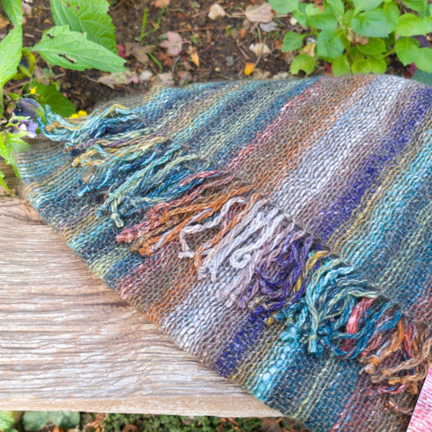 Hand Woven Striped Scarf in Lambs Wool, Kid Mohair and Silk - muted Autumn shades a Scarf from A Little Trinket