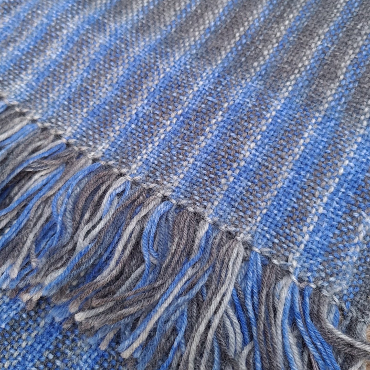 Handwoven Unisex Scarf, Blue & Grey in a wool blend a Scarf from A Little Trinket