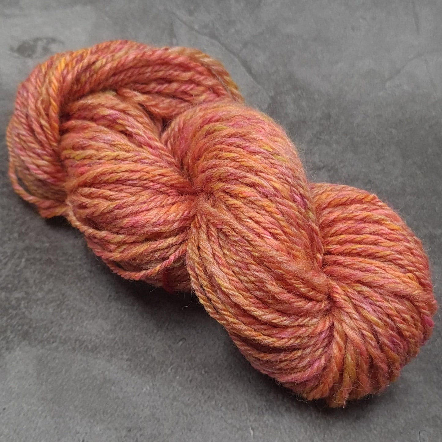 Handspun Worsted/Aran yarn, 20g mini skein, merino wool & silk, orange and pink,