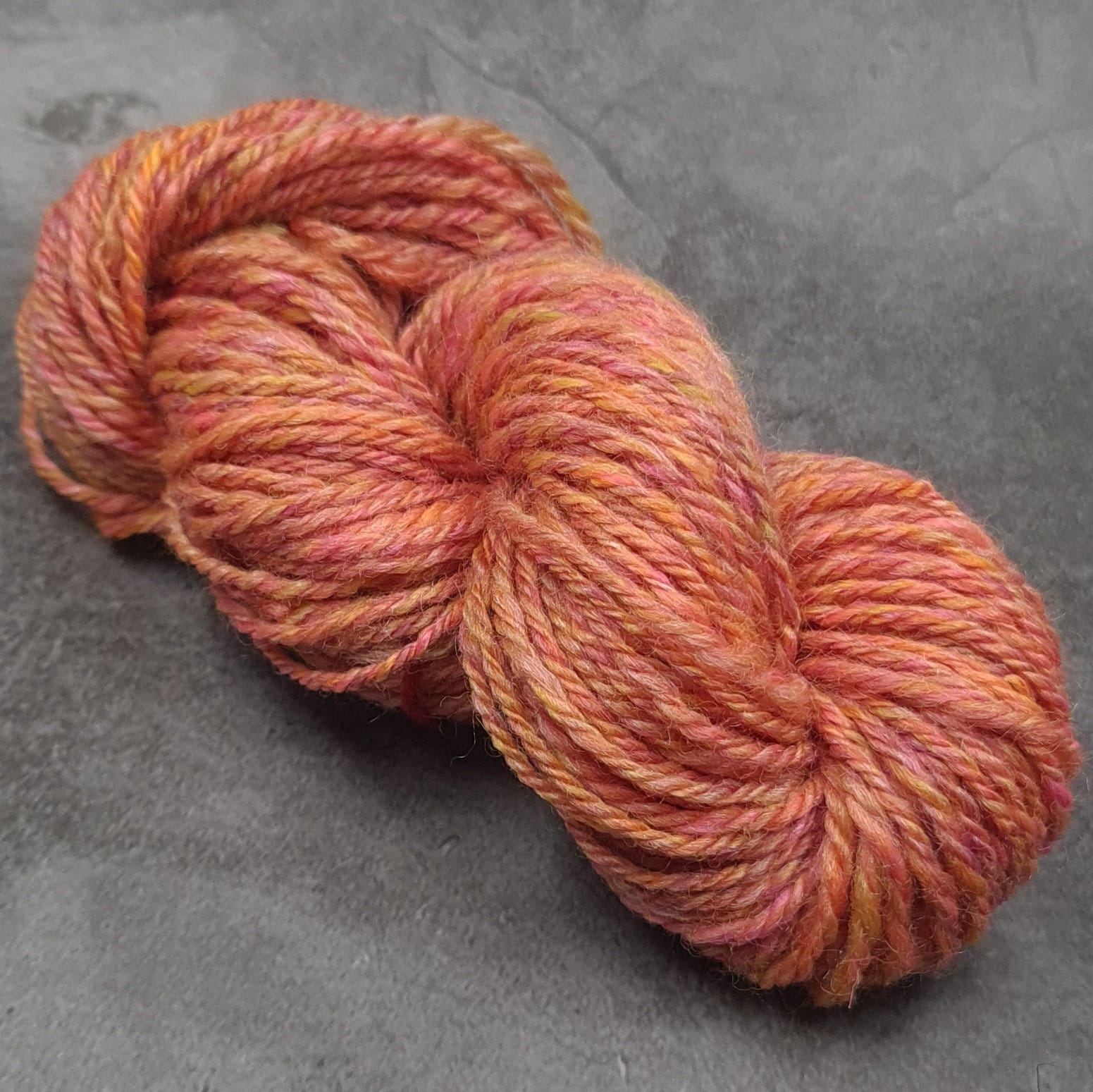 Handspun Worsted/Aran yarn, 20g mini skein, merino wool & silk, orange and pink,