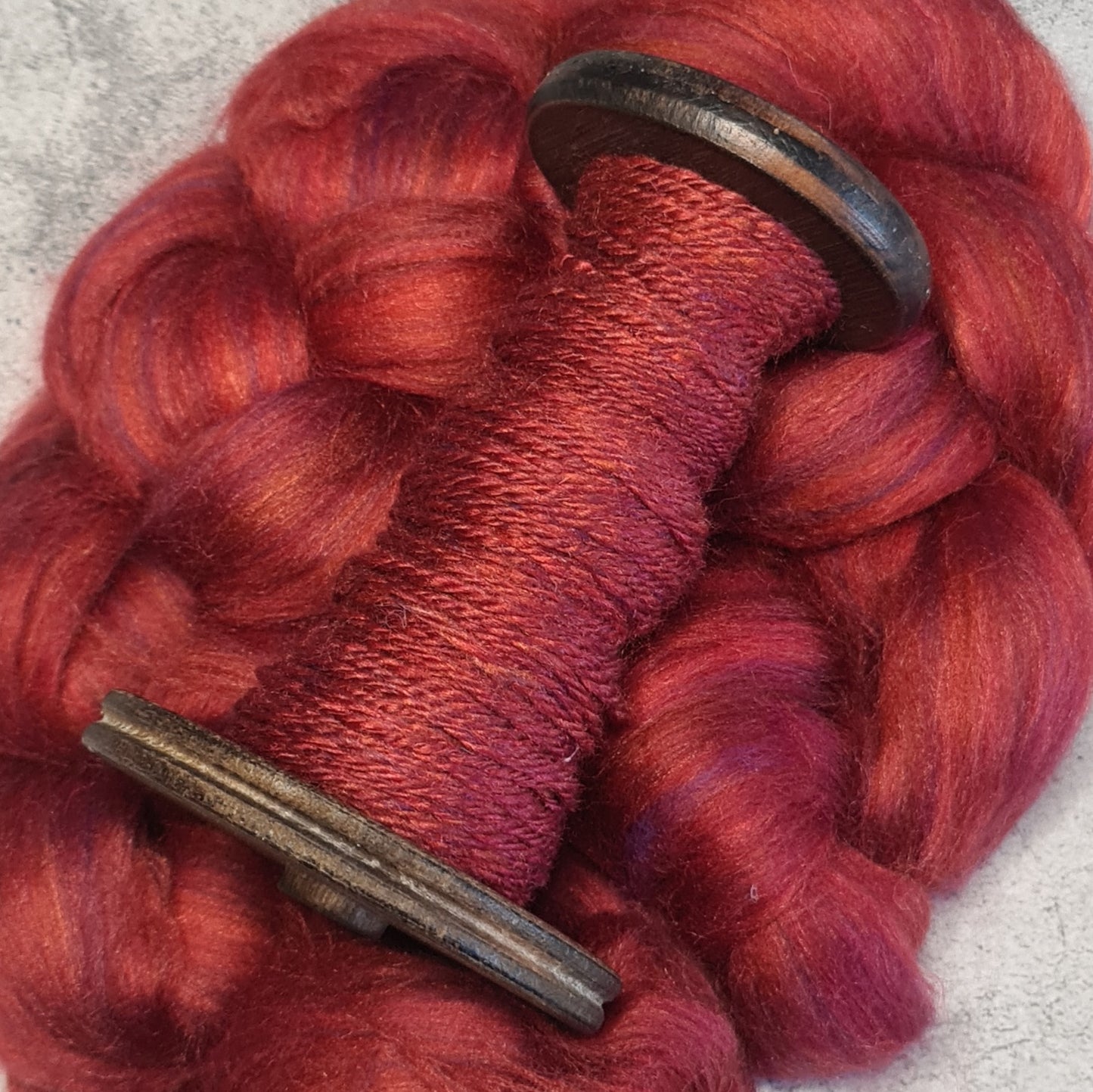 Rich Reds - Super Fine Merino & Tussah Silk combed top - Downend Blend