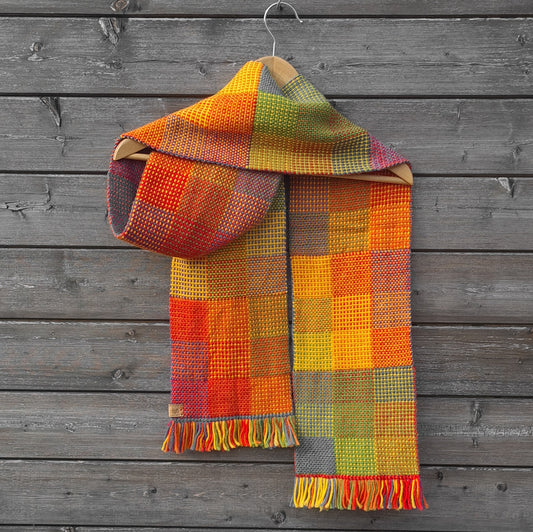 Handwoven Rainbow Double Weave Woollen Scarf - Merino and BFL