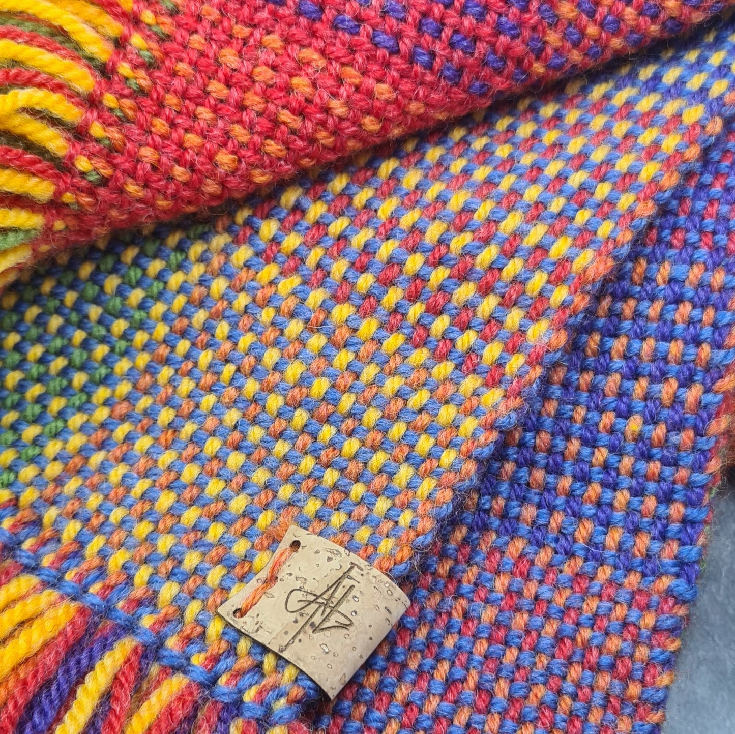 Handwoven Rainbow Double Weave Woollen Scarf - Merino and BFL