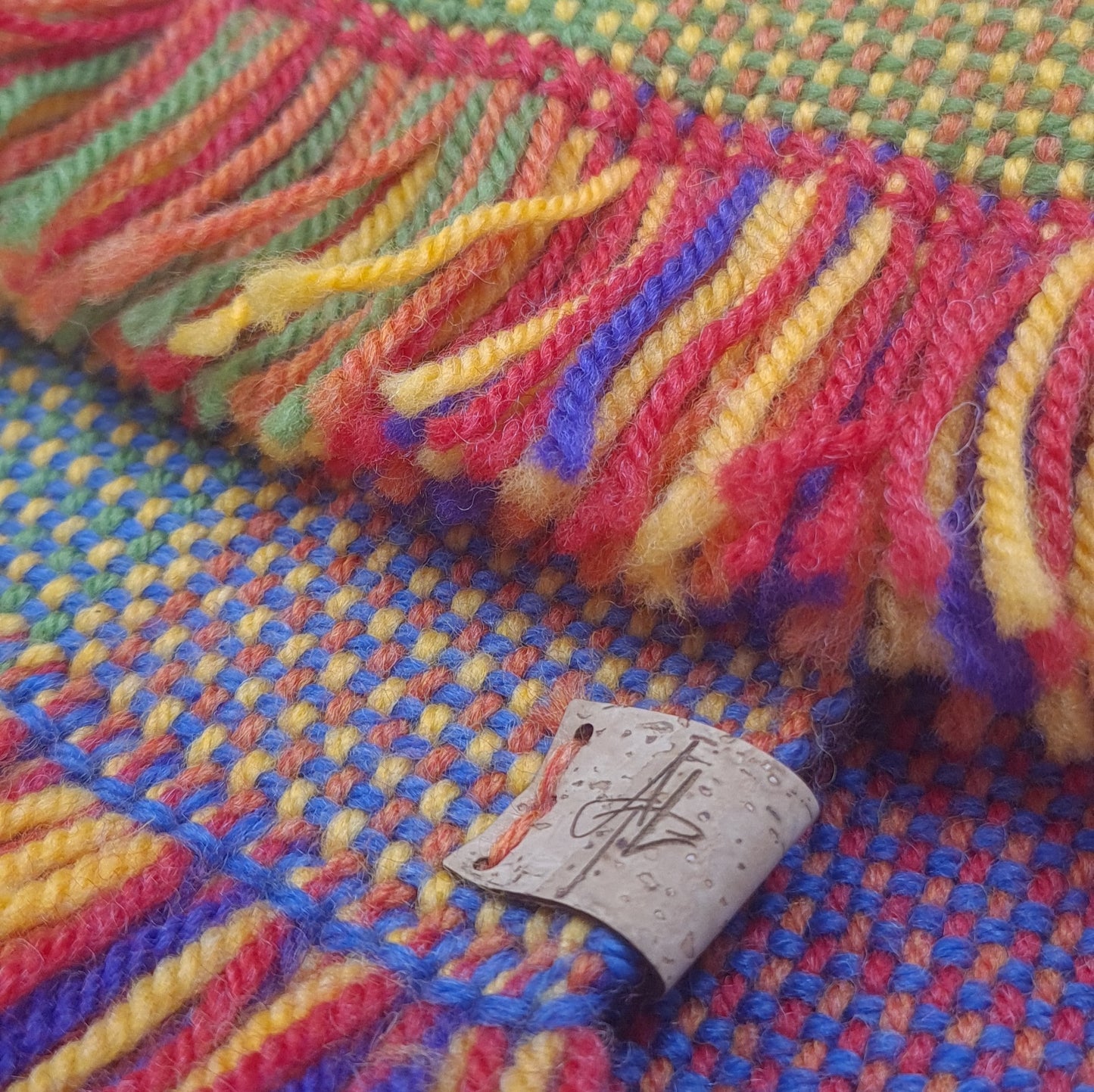 Handwoven Rainbow Double Weave Woollen Scarf - Merino and BFL