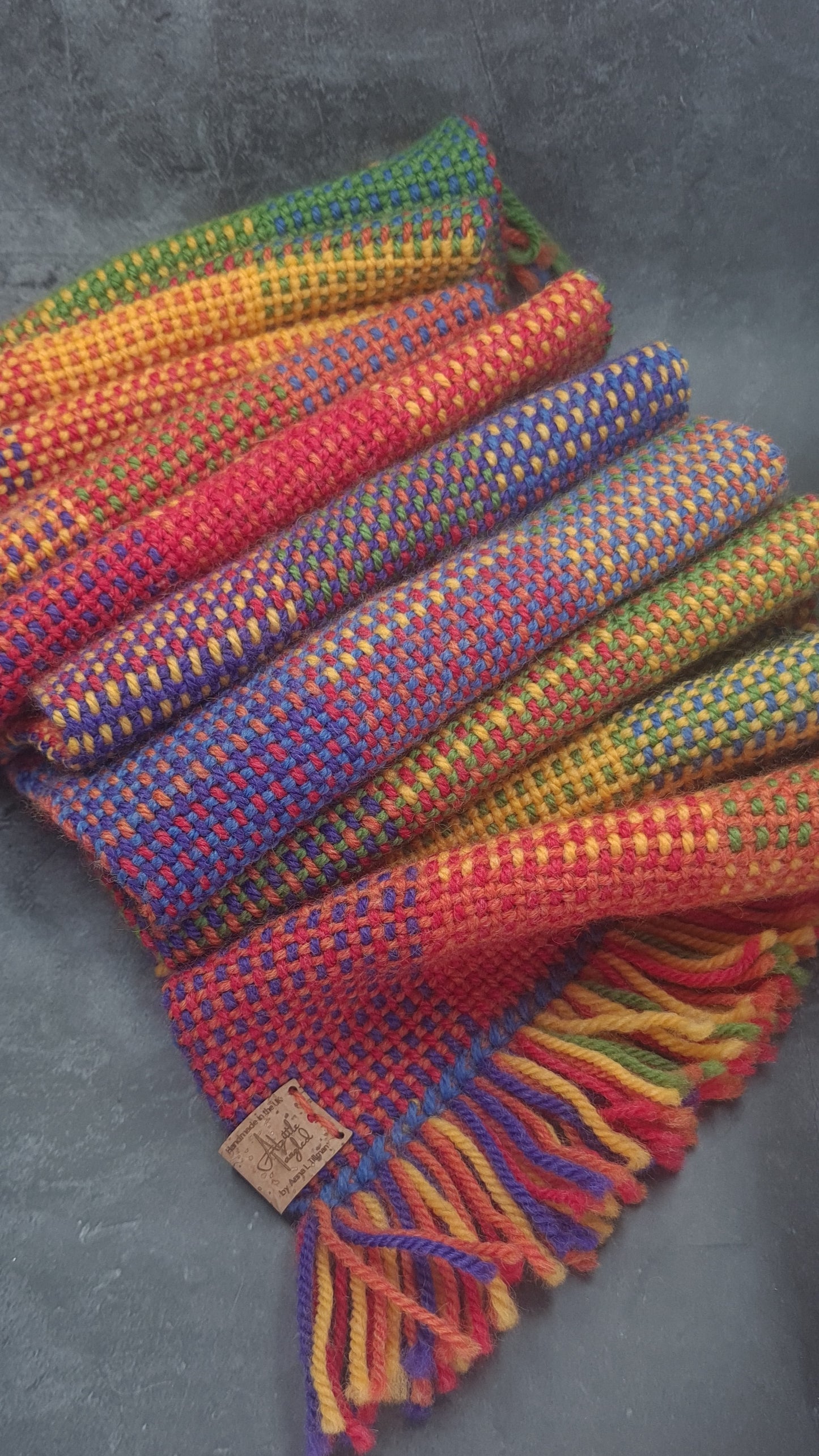 Handwoven Rainbow Double Weave Woollen Scarf - Merino and BFL