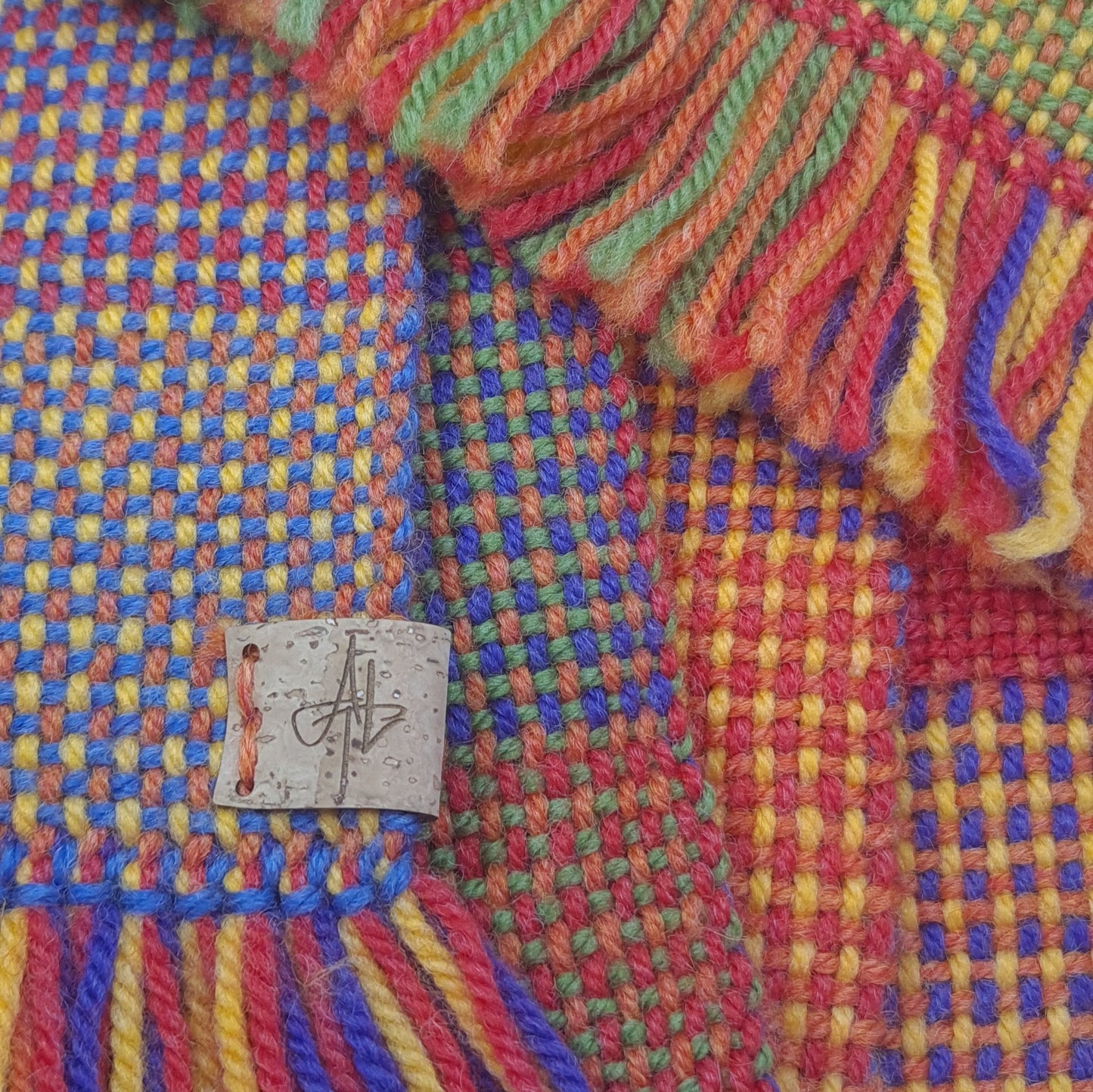 Handwoven Rainbow Double Weave Woollen Scarf - Merino and BFL