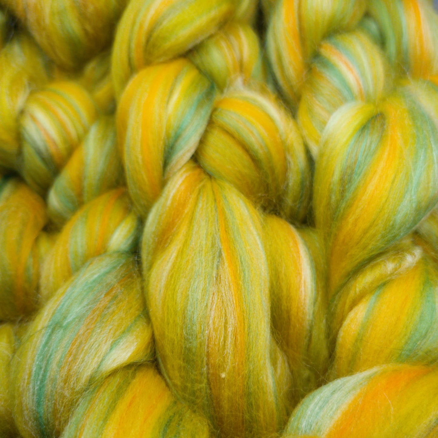 Citrus Punch - Super Fine Merino & Tussah Silk combed top - Downend Blend