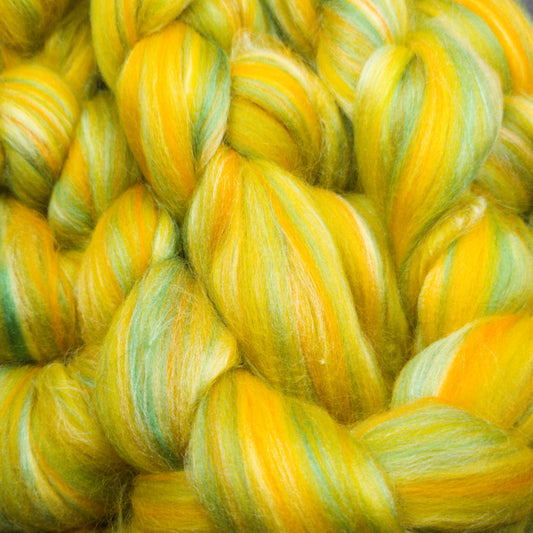 Citrus Punch - Super Fine Merino & Tussah Silk combed top - Downend Blend