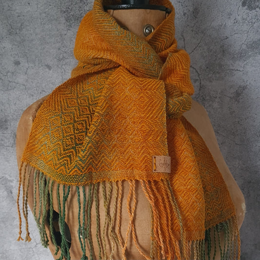 Orange and Green Zigzag Twill Skinny Scarf