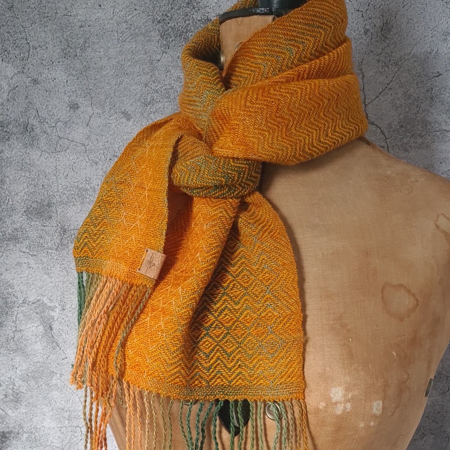 Orange and Green Zigzag Twill Skinny Scarf