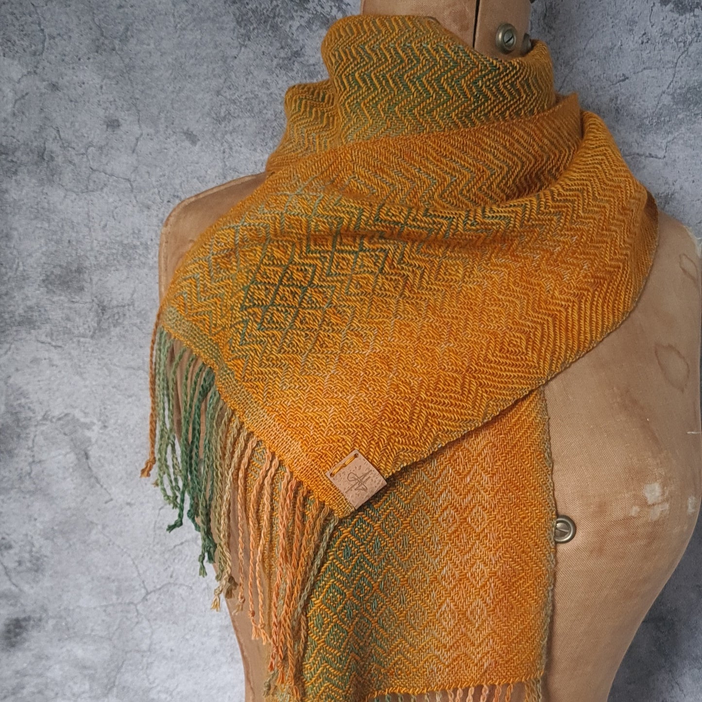 Orange and Green Zigzag Twill Skinny Scarf