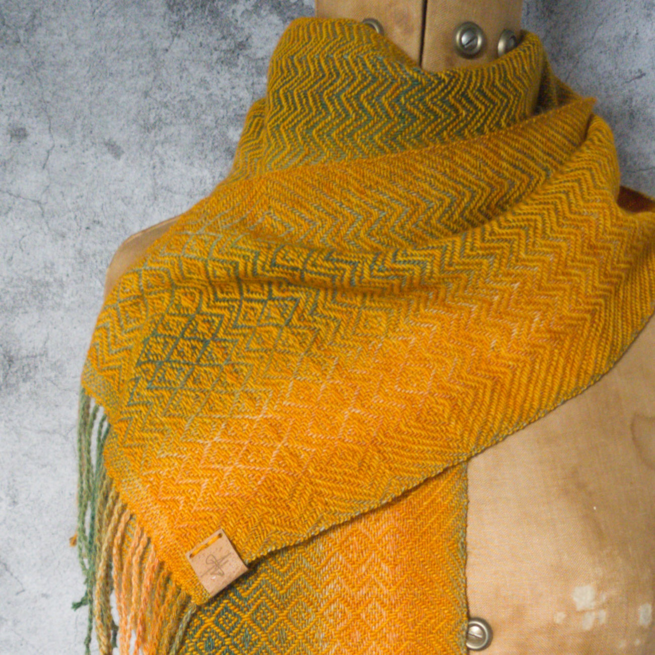 Orange and Green Zigzag Twill Skinny Scarf