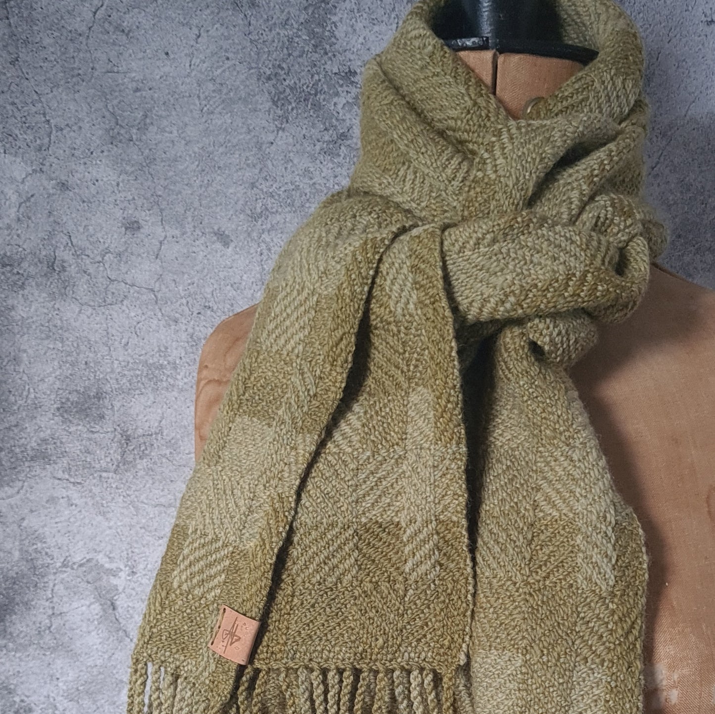 Olive Twill Block Scarf