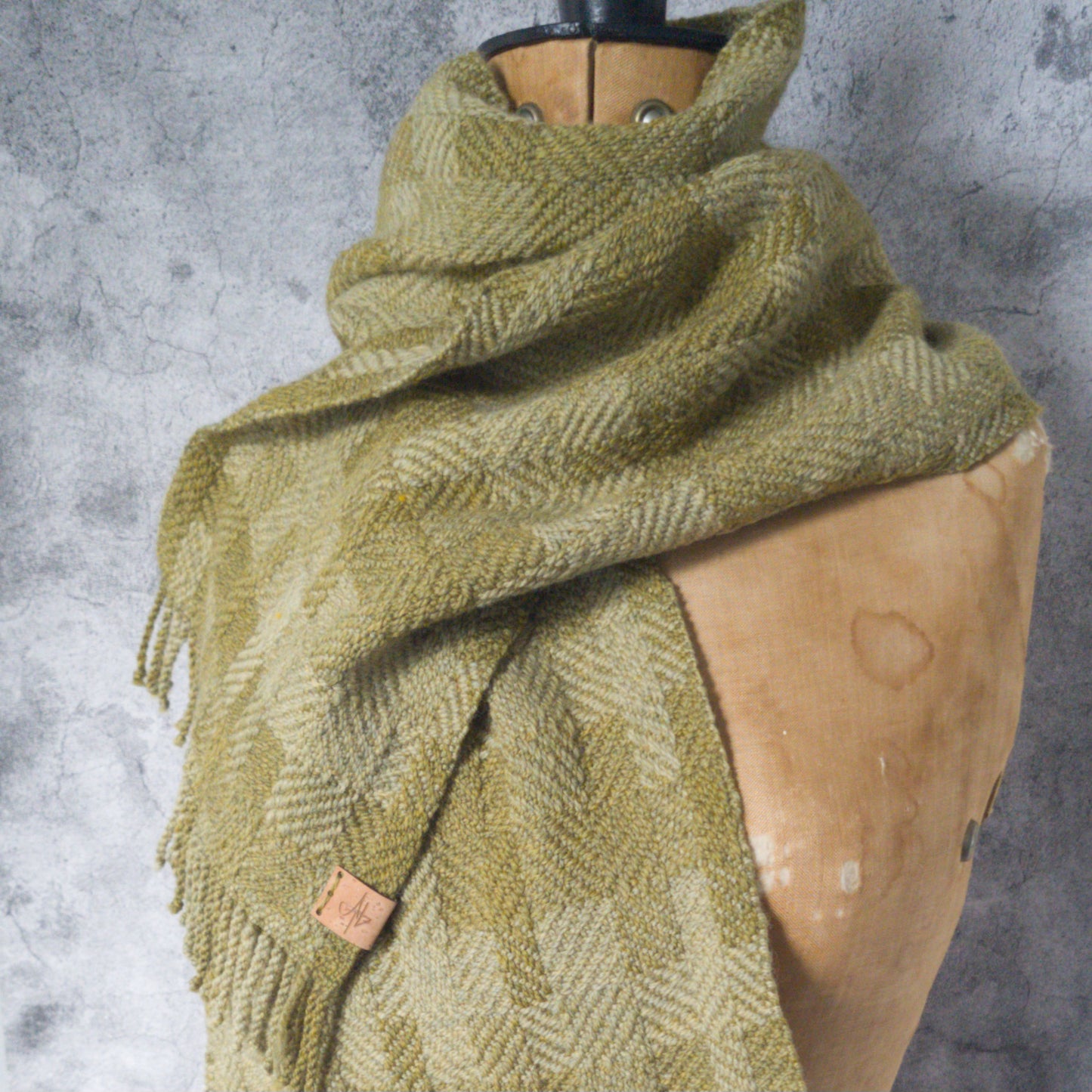 Olive Twill Block Scarf