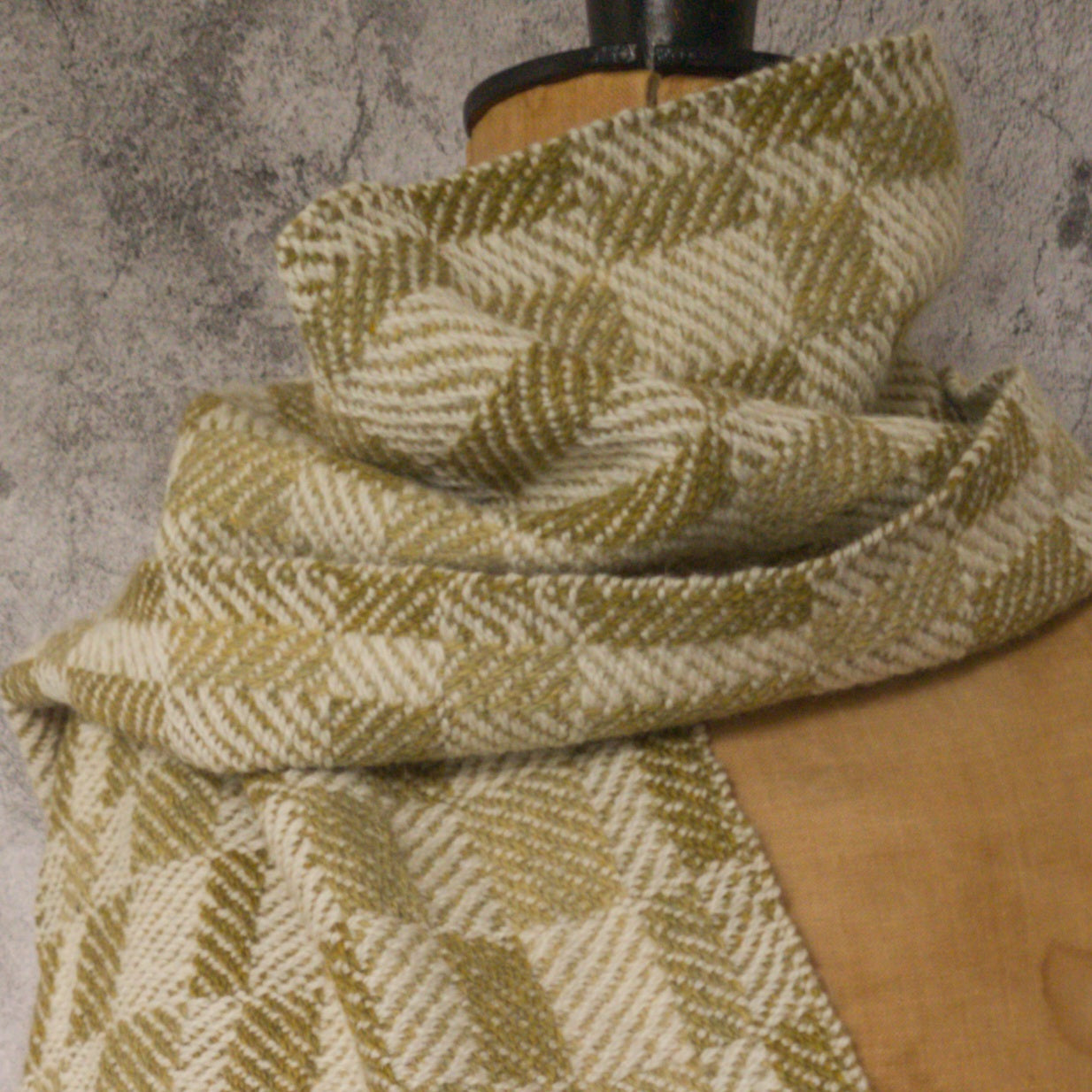 Olive and Cream Twill Block Scarf