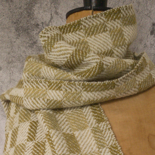 Olive and Cream Twill Block Scarf