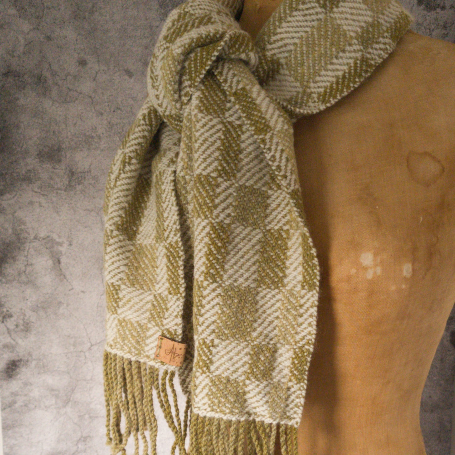 Olive and Cream Twill Block Scarf