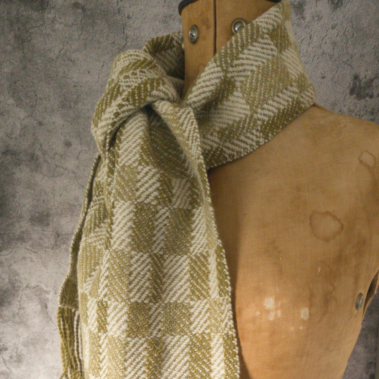 Olive and Cream Twill Block Scarf