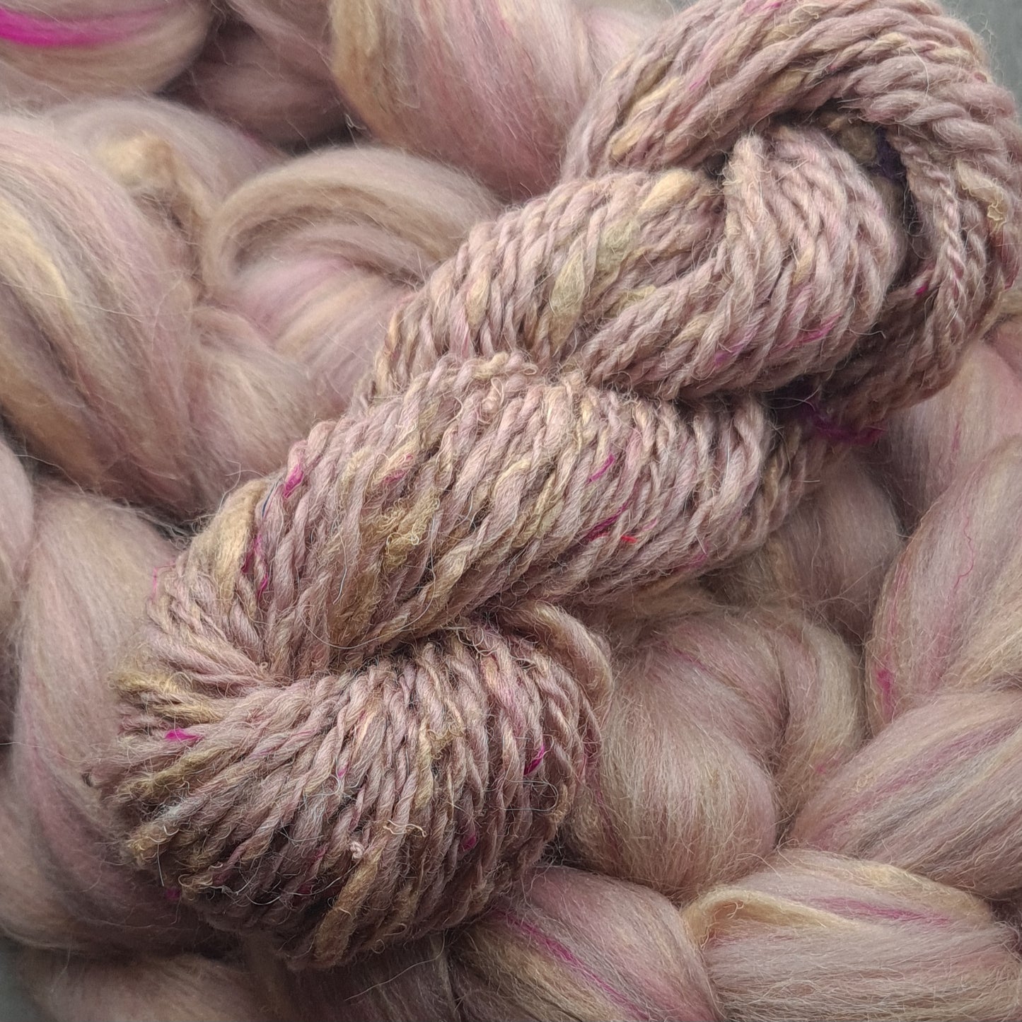 Peony - Corriedale, UK Alpaca & Sari Silk Combed Top - Winnham Blend