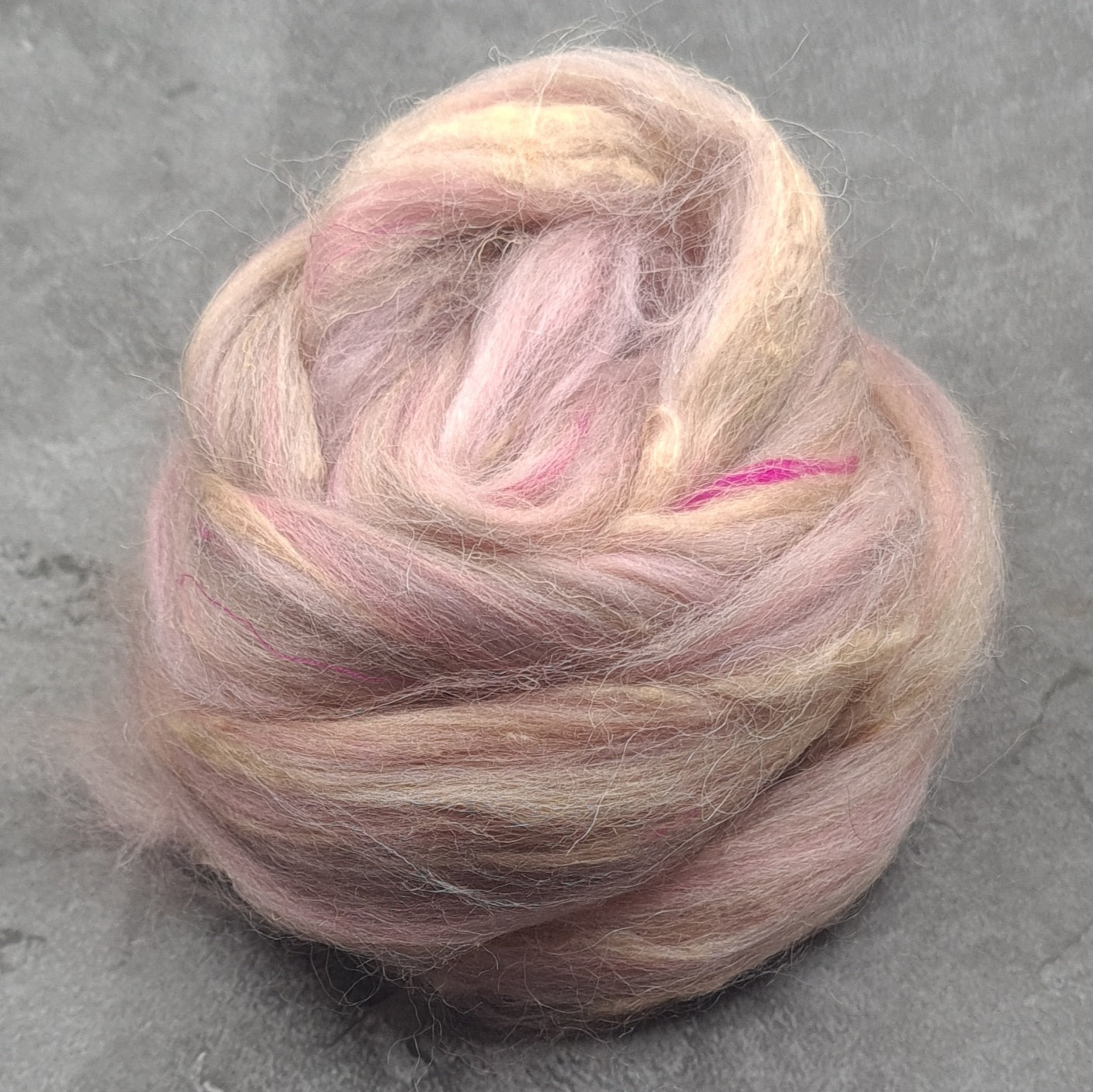 Peony - Corriedale, UK Alpaca & Sari Silk Combed Top - Winnham Blend