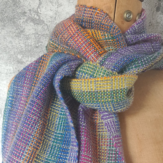 Handwoven Unisex Scarf, Grey Rainbow in a wool blend