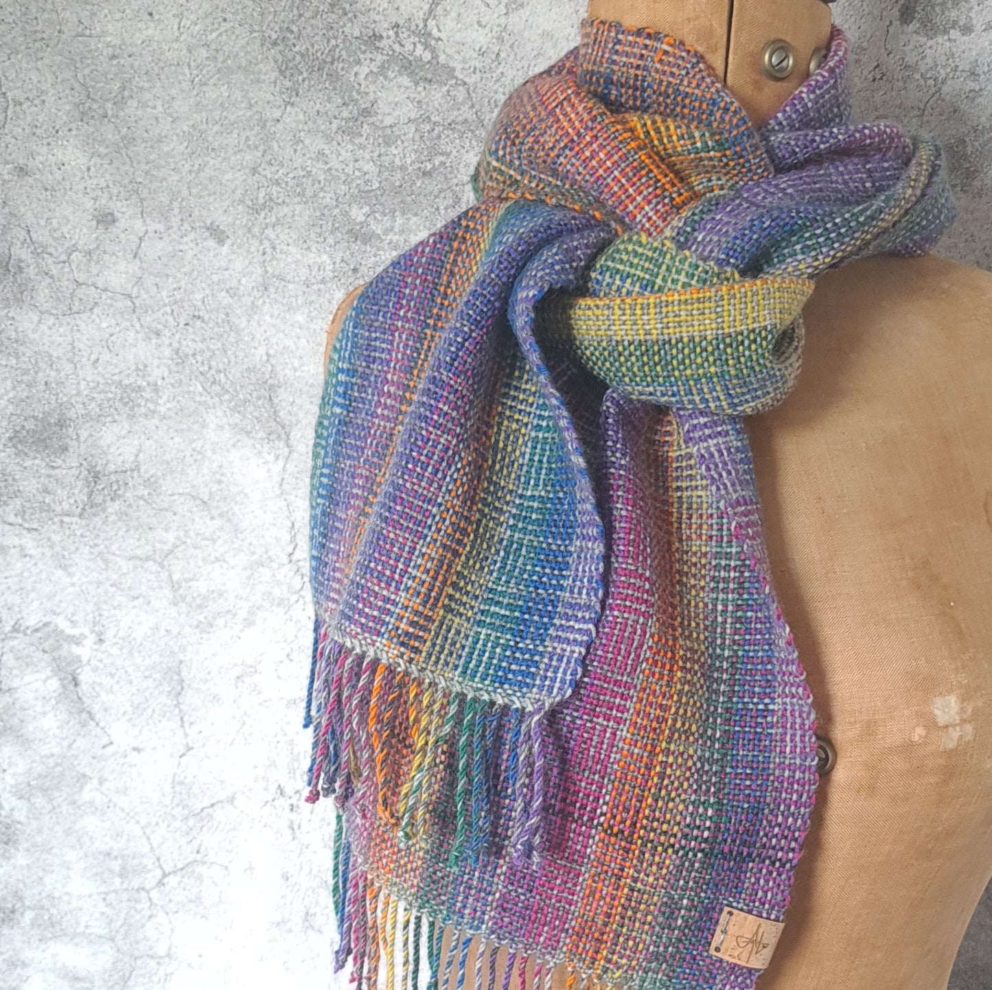 Handwoven Unisex Scarf, Grey Rainbow in a wool blend