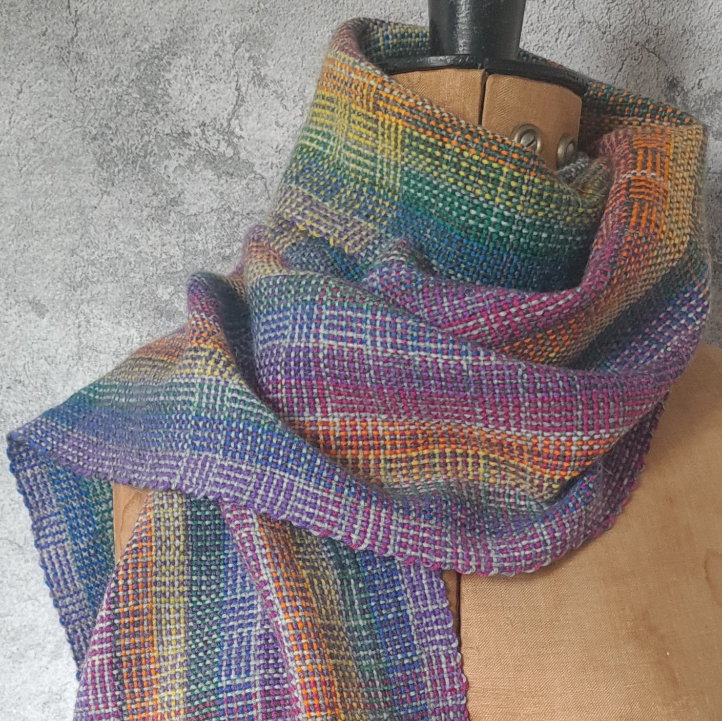 Handwoven Unisex Scarf, Grey Rainbow in a wool blend