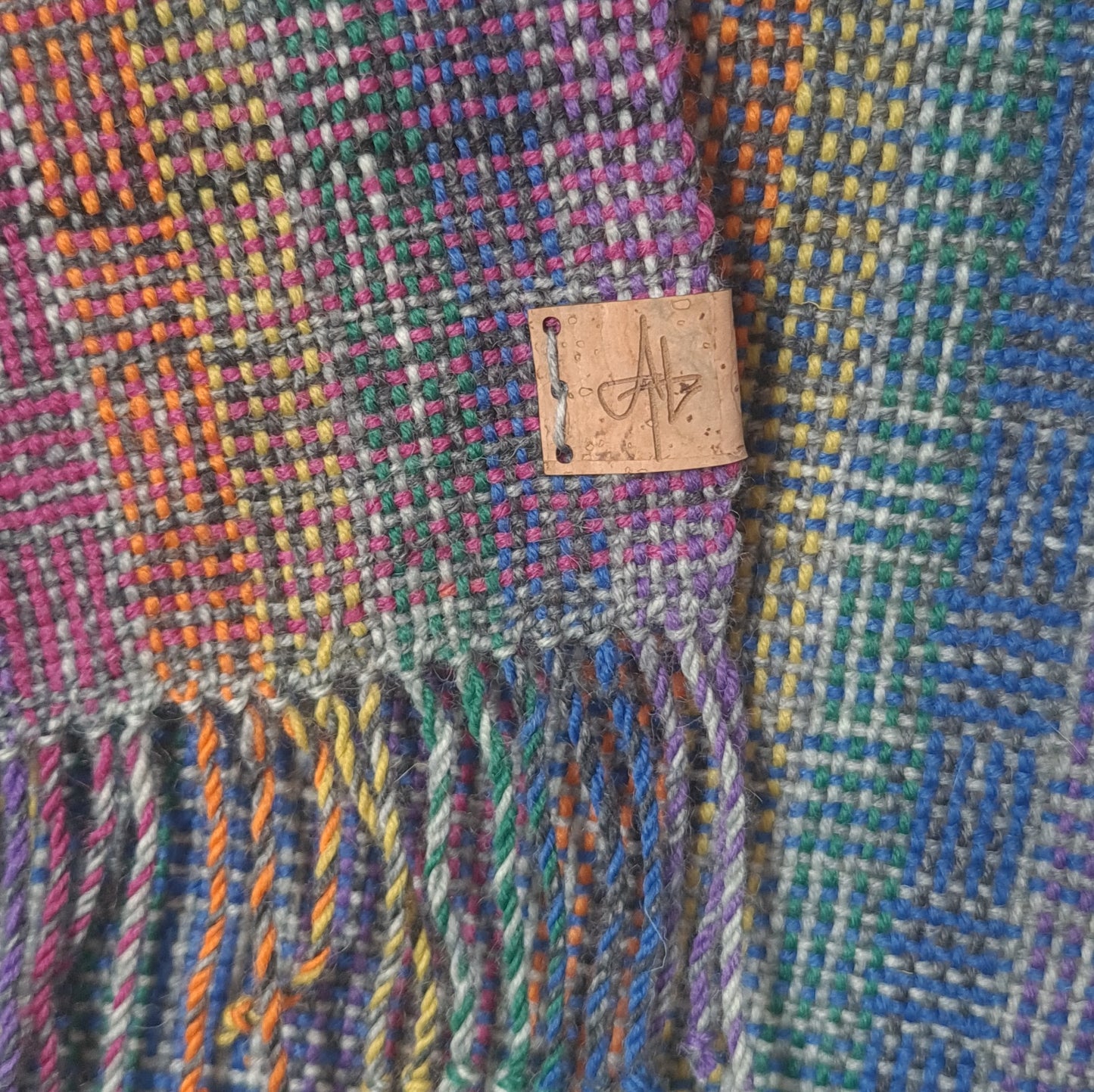 Handwoven Unisex Scarf, Grey Rainbow in a wool blend