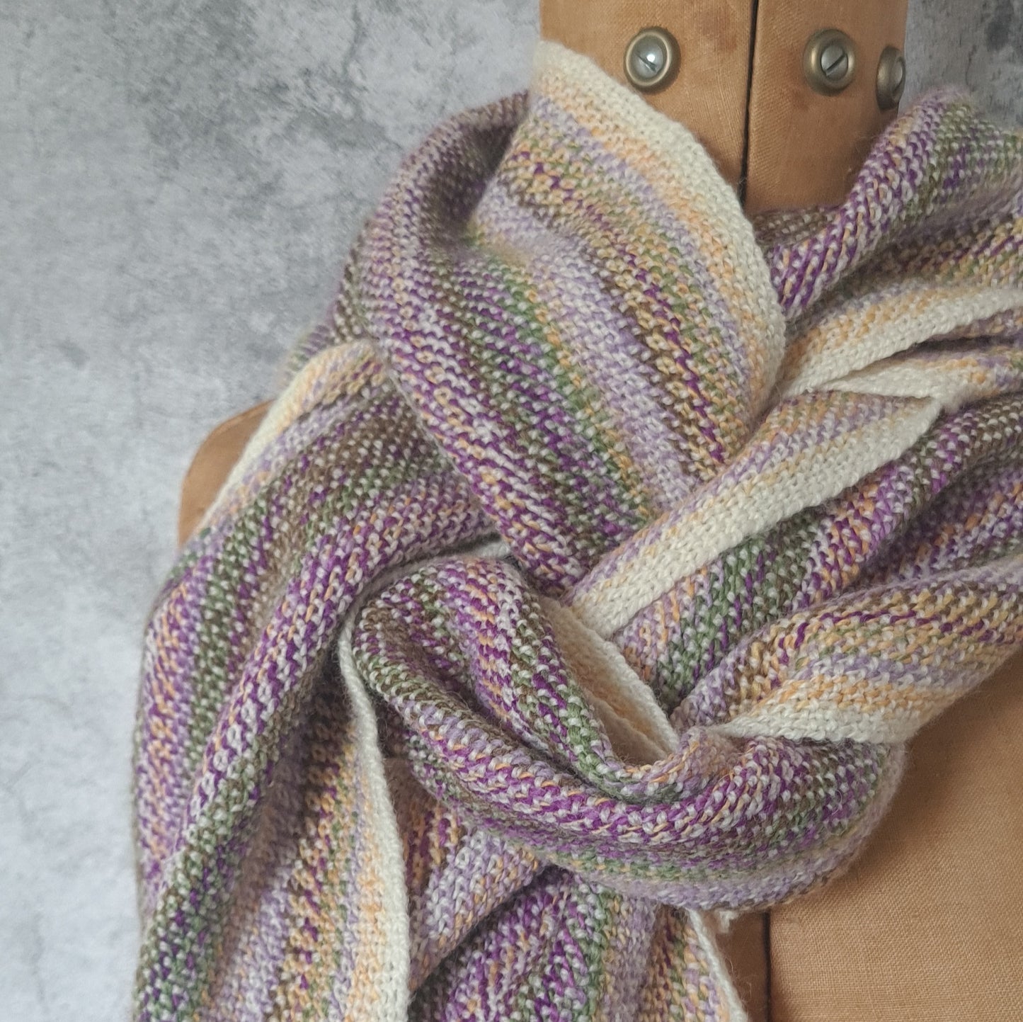 Crocus Stripes Scarf, 100% wool featuring hand dyed and handspun yarn