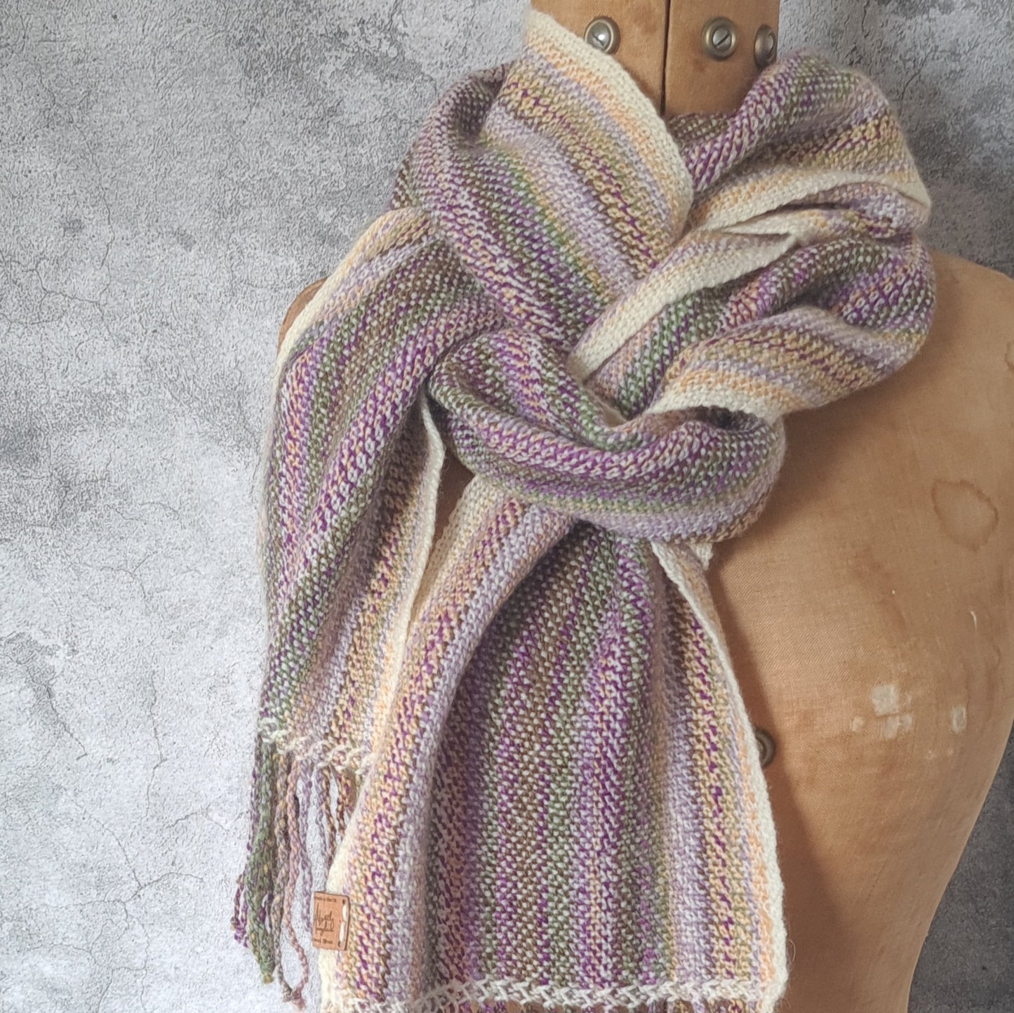 Crocus Stripes Scarf, 100% wool featuring hand dyed and handspun yarn