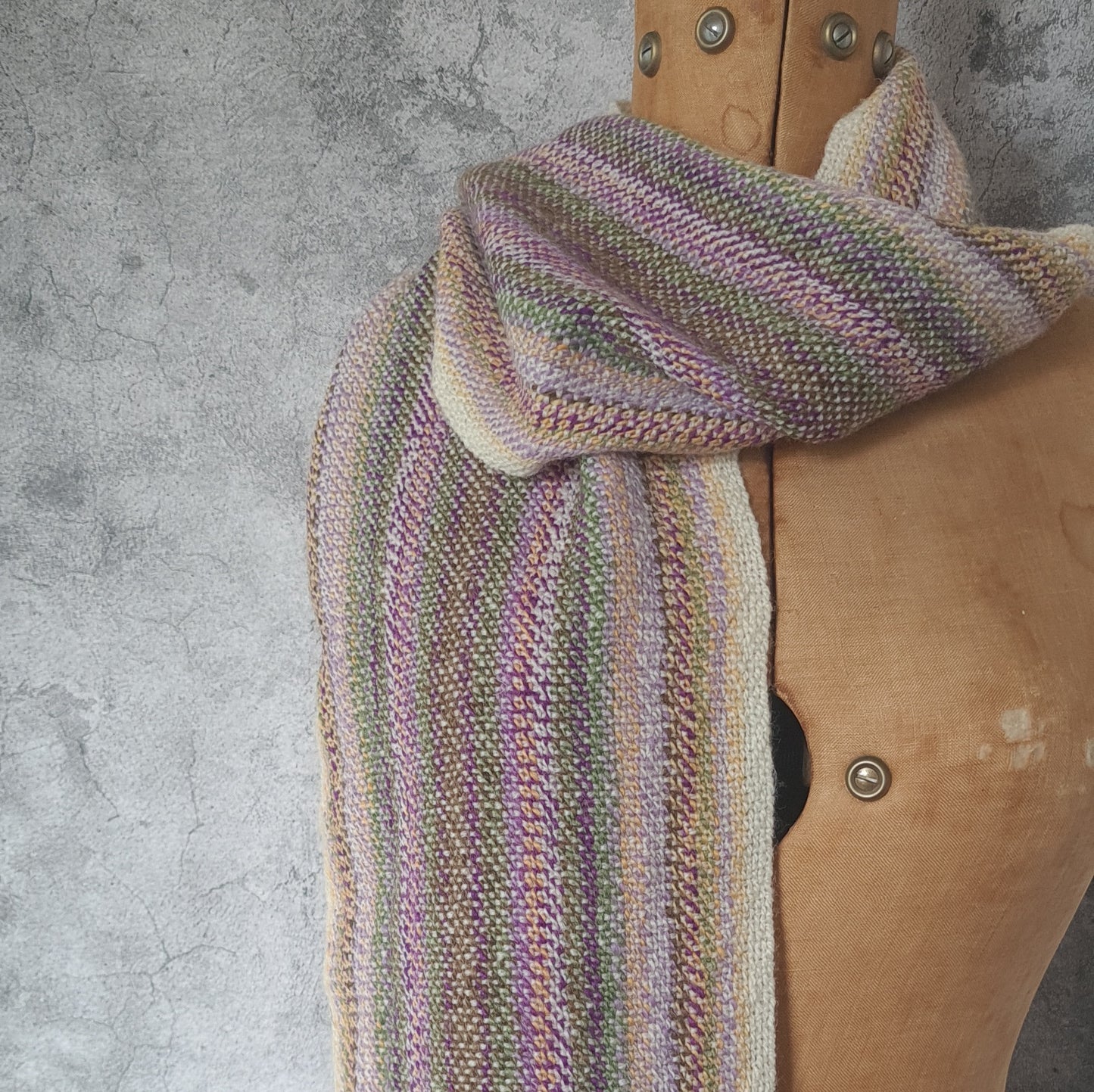 Crocus Stripes Scarf, 100% wool featuring hand dyed and handspun yarn