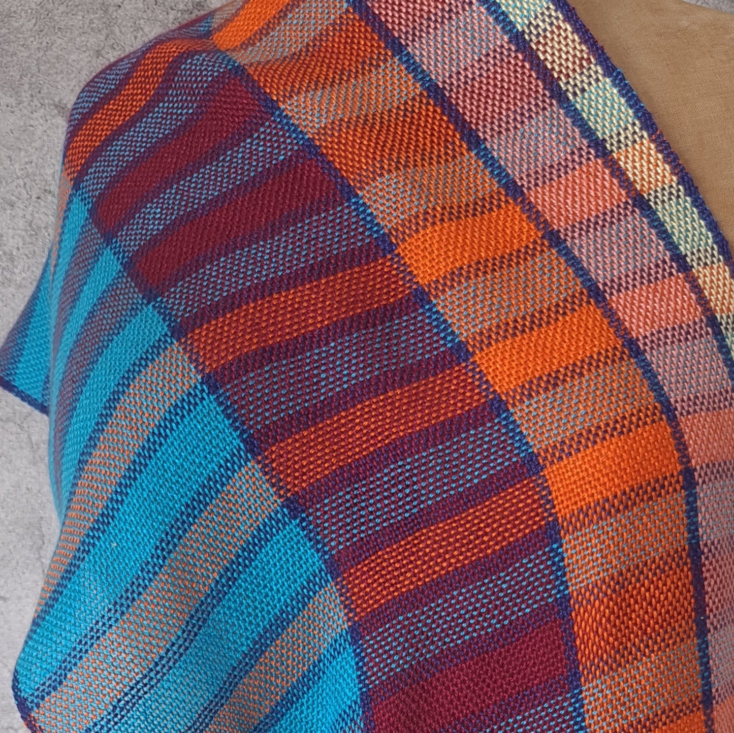 Bold Tencel Shawl - Bordered Stripes in Turquoise
