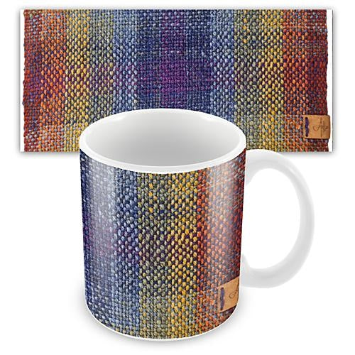 Earthenware Mug printed with handwoven rainbow