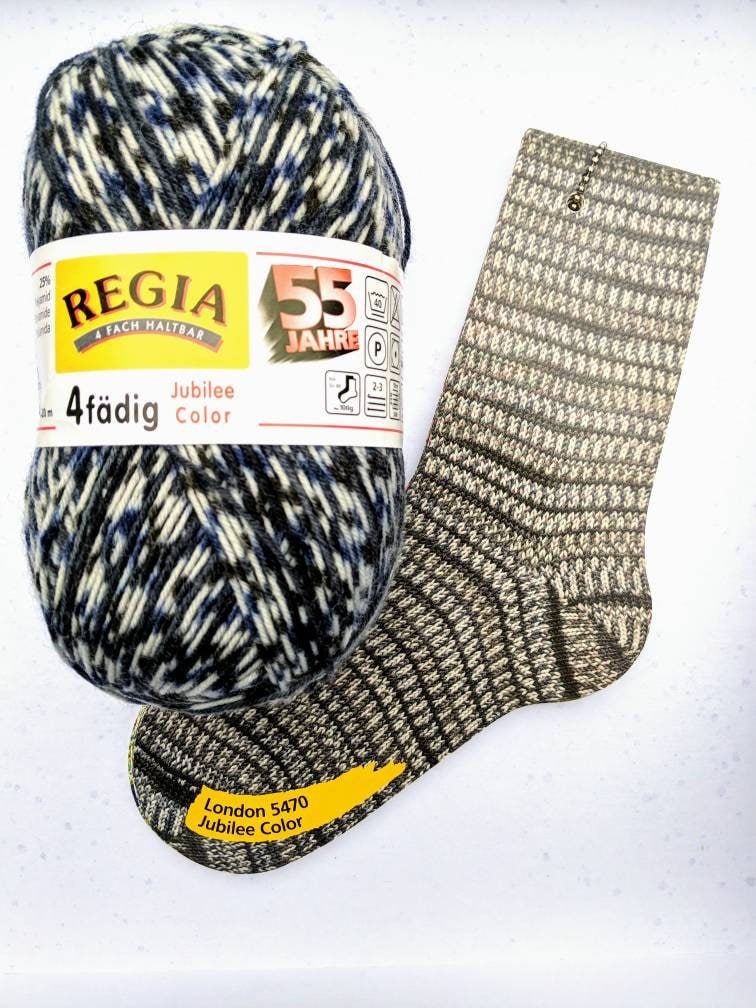 Self Patterning Sock Yarn, Regia 4 ply, Jubilee Color, London 5470, 100g