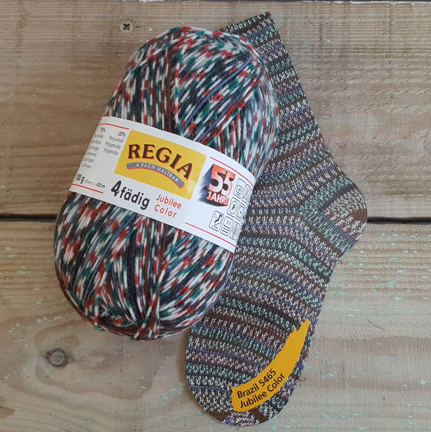 Self Patterning Sock Yarn, Regia 4 Ply, Jubilee Color, Brasil 5465, 100g