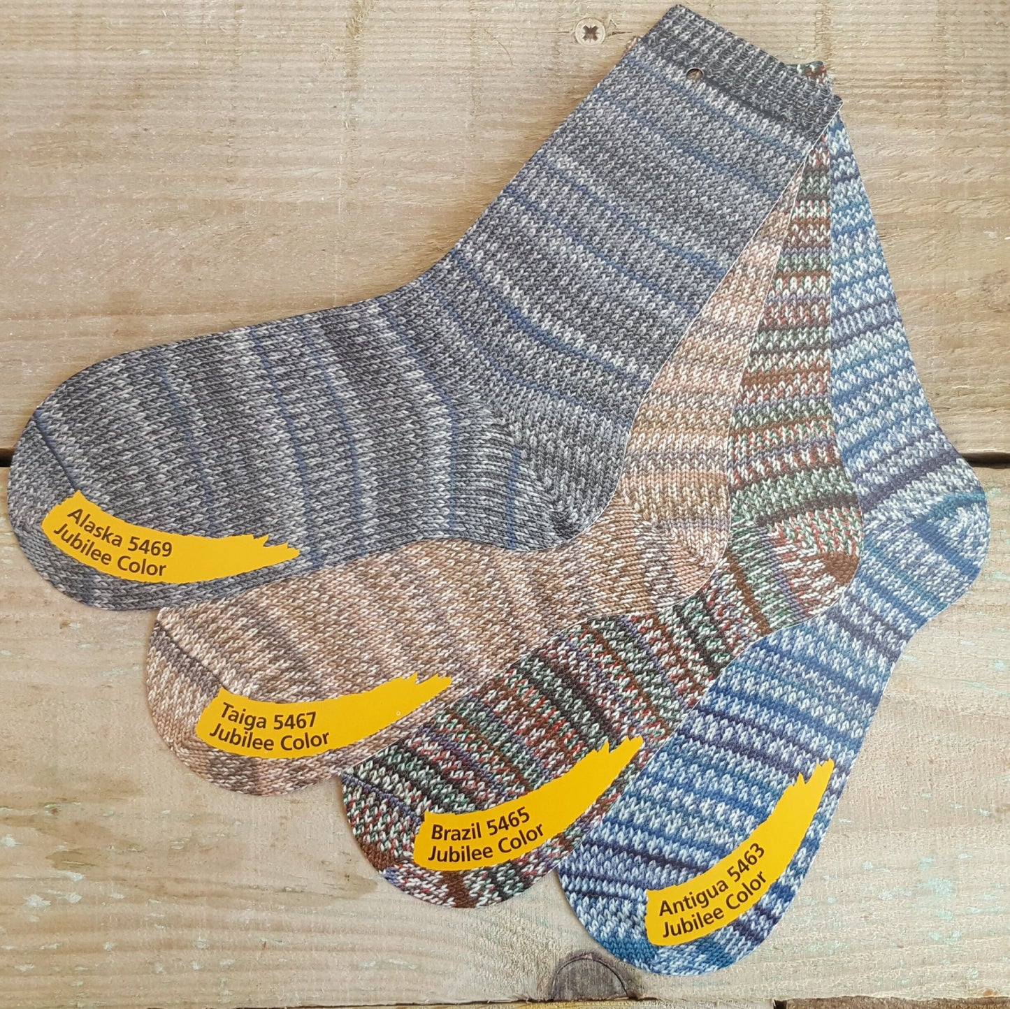 Self Patterning Sock Yarn, Regia 4 Ply, Jubilee Color, selection pack of 4 x 100g balls, Alaska 5469, Taiga 5467, Brasil 5465, Antigua 5463