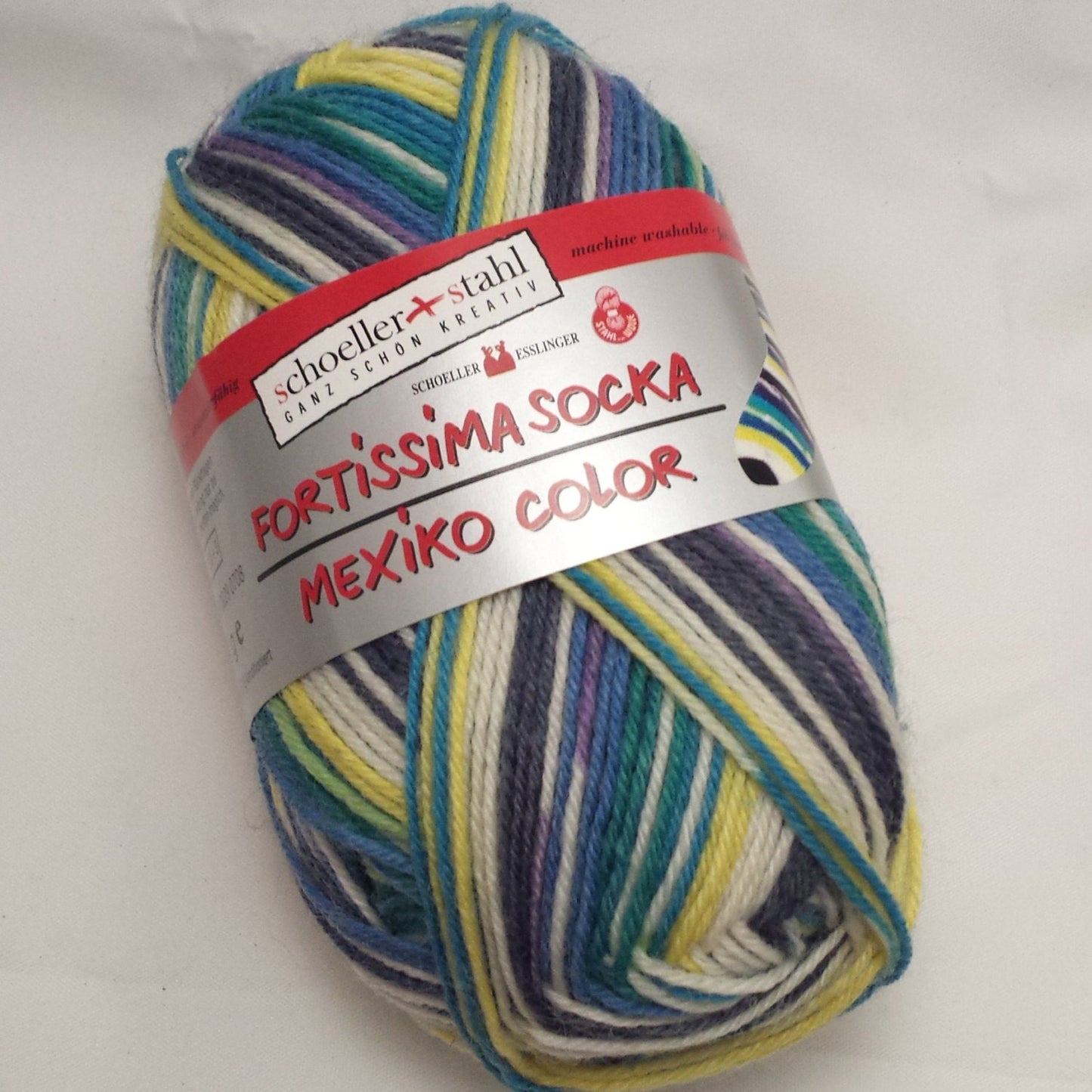 Sock Yarn - Self Patterning. 50g ball of Schoeller and Stahl Fortissima Socka Mexiko Kids Color 039. FREE sock pattern. Wool Polyamide mix